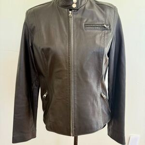 Black Leather Biker Moto Jacket Large